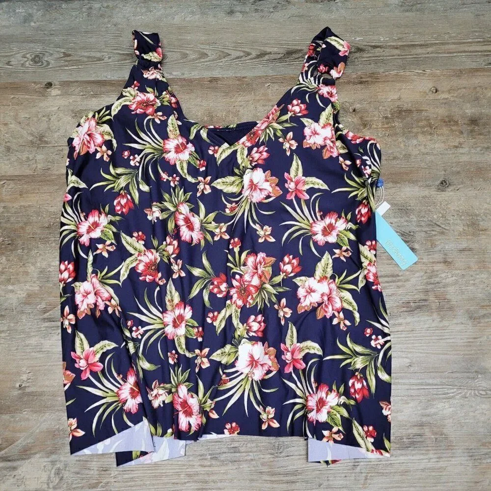 Birdsong Size 24W Floral Tropical Plus Size Flyaway Underwire Tankini Swim‎ Top